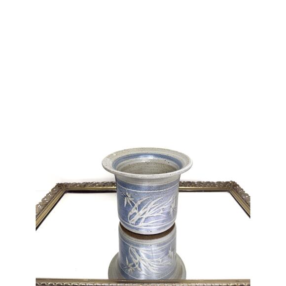 Vintage Studio Art Pottery Utensil Container, Light blue Floral Design Studio Po - Picture 1 of 8
